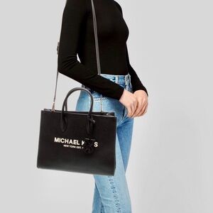 Michael Kors Black Pebbled Leather Crossbody Handle Tote Bag